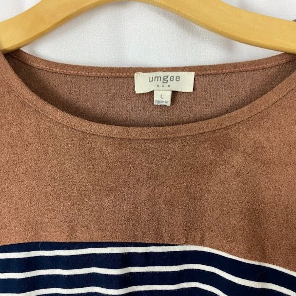 Umgee Preppy Striped Long Sleeve Suede Accent Knee Length T-Shirt Dress Sz Med. - Picture 14 of 16